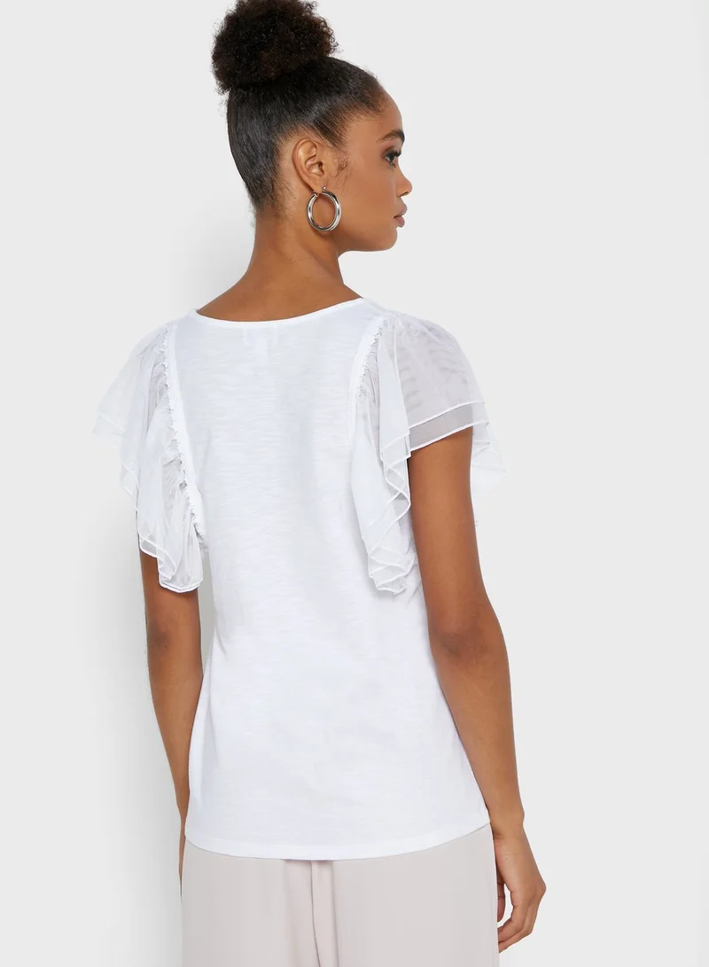 River Island Petite Bethany Double Frill T-Shirt