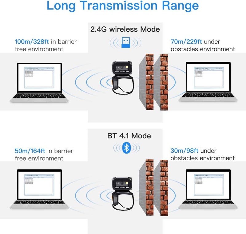 EYOYO ماسح الباركود بحلقة إصبع 2D، صغير قابل للارتداء 3 في 1 USB سلكي و 2.4G لاسلكي وبلوتوث ماسح، صورة 1D QR قارئ باركود PDF417 مصفوفة بيانات متوافقة مع iPad، هاتف، كمبيوتر شخصي - Image 5