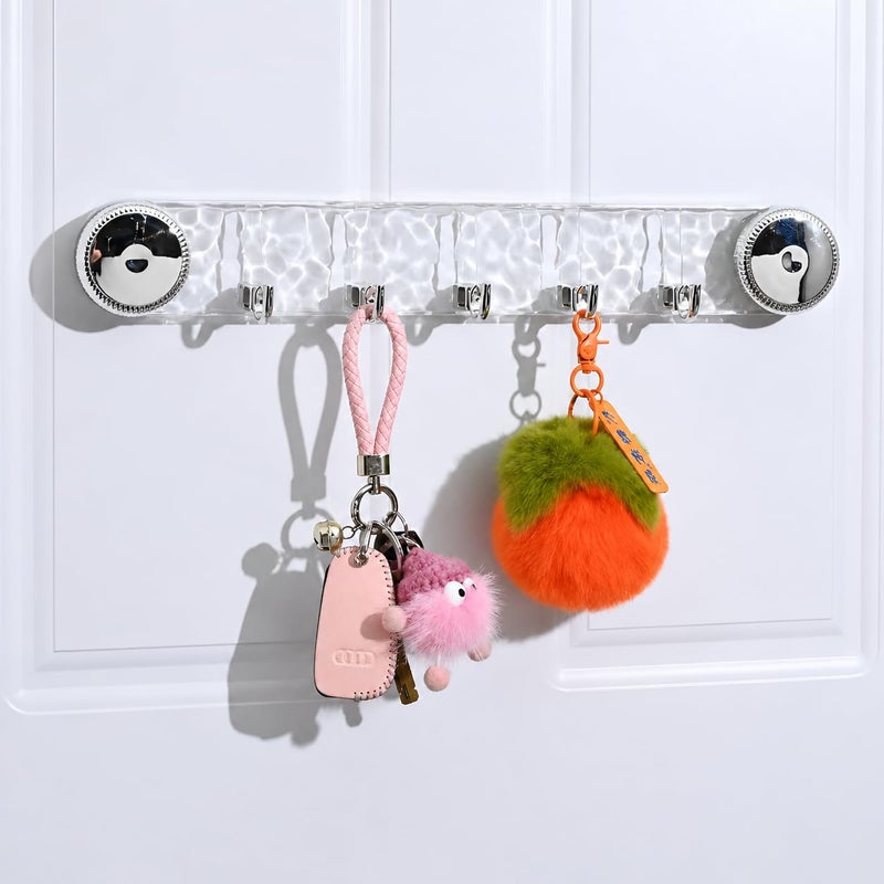 Suction Wall Hanger, 5 Movable Hooks, No Drilling or Screws, Transparent, for Keys, Towels, Accessories - Image 1