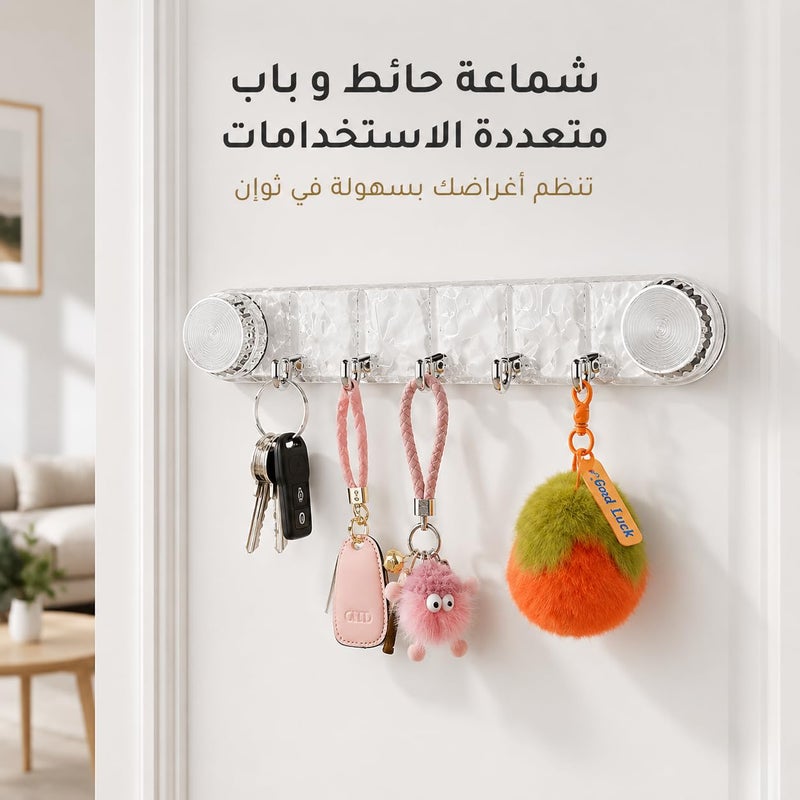 Suction Wall Hanger, 5 Movable Hooks, No Drilling or Screws, Transparent, for Keys, Towels, Accessories - Image 3