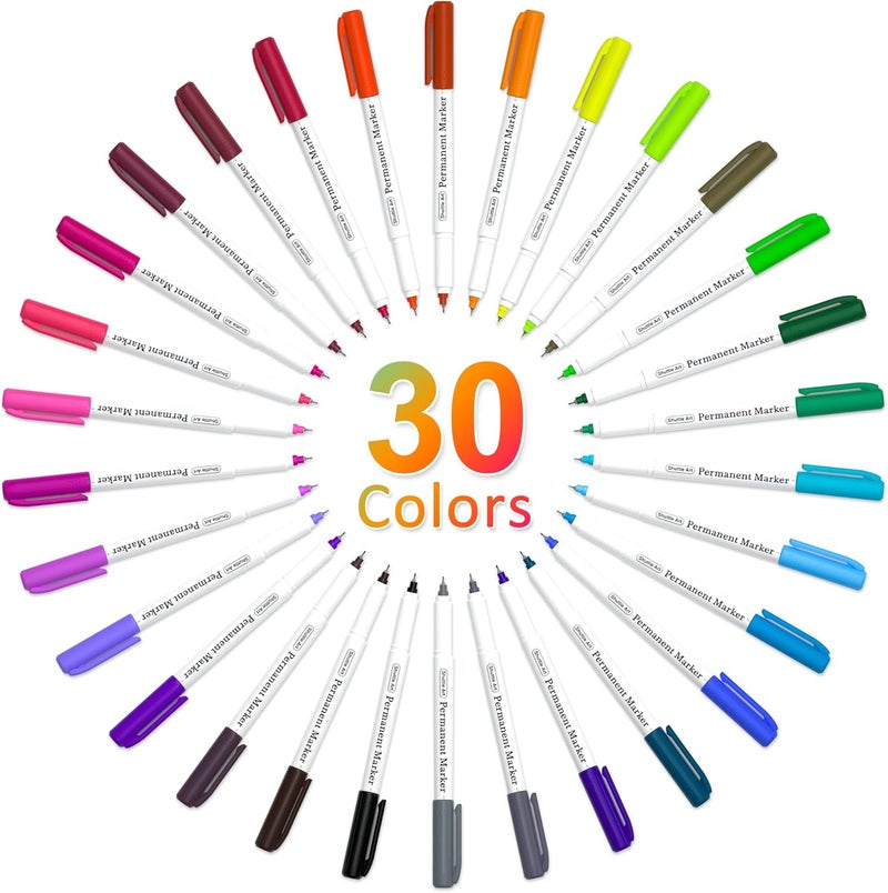 Shuttle Art Permanent Markers, 30 Assorted Colors Ultra Fine Point Permanent Marker Packed in Travel Case, Ideal Colored Markers Set for Adults Coloring Doodling on Plastic, Glass, Gift for Teens - Image 3