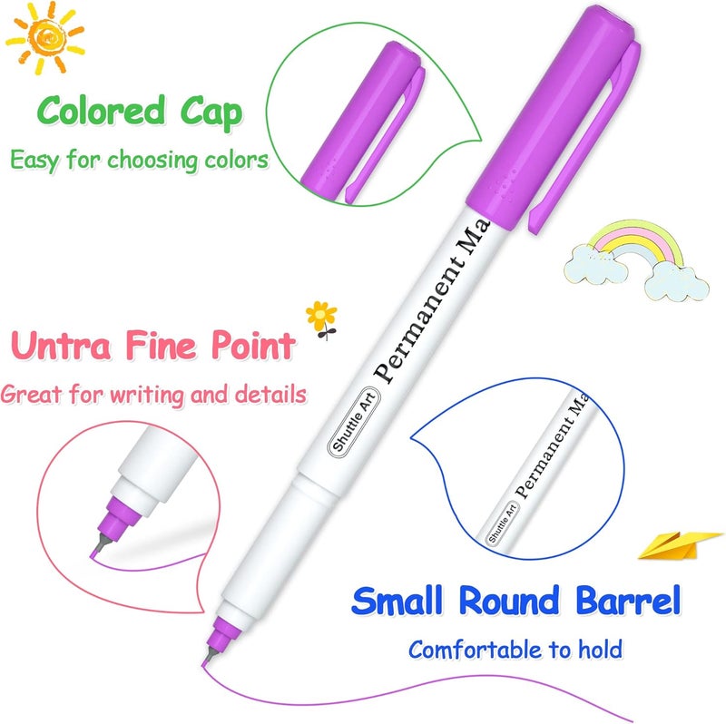 Shuttle Art Permanent Markers, 30 Assorted Colors Ultra Fine Point Permanent Marker Packed in Travel Case, Ideal Colored Markers Set for Adults Coloring Doodling on Plastic, Glass, Gift for Teens - Image 4