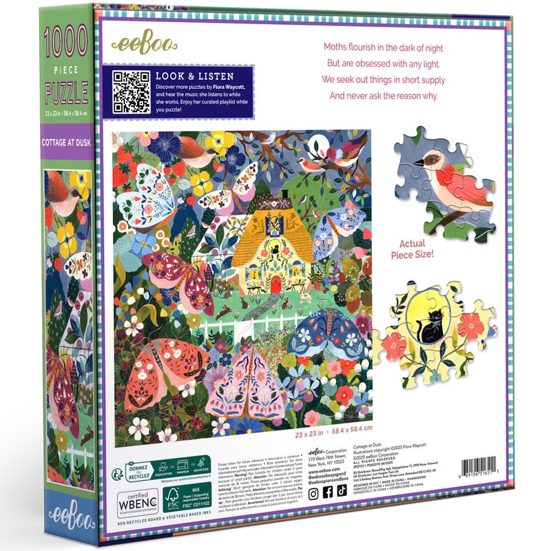 eeBoo 1000 Piece Puzzle - Cottage at Dusk Jigsaw Puzzle for Adults, Square 23" x 23" Made with Recycled Board & Vegetable-Based Ink - Image 2