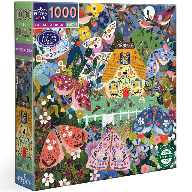 eeBoo 1000 Piece Puzzle - Cottage at Dusk Jigsaw Puzzle for Adults, Square 23" x 23" Made with Recycled Board & Vegetable-Based Ink - Image 1