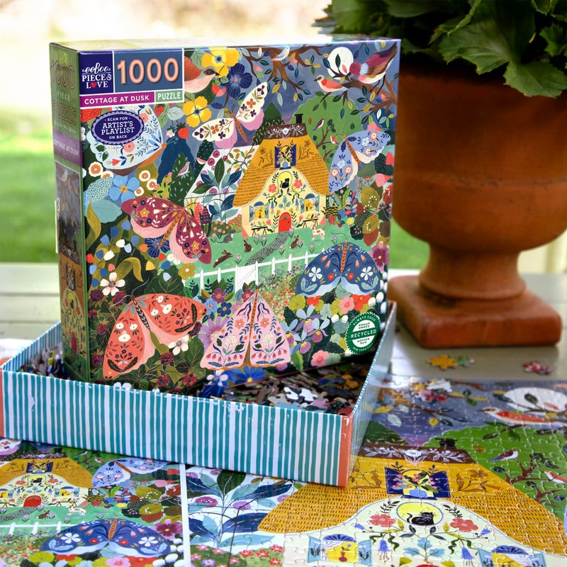 eeBoo 1000 Piece Puzzle - Cottage at Dusk Jigsaw Puzzle for Adults, Square 23" x 23" Made with Recycled Board & Vegetable-Based Ink - Image 5