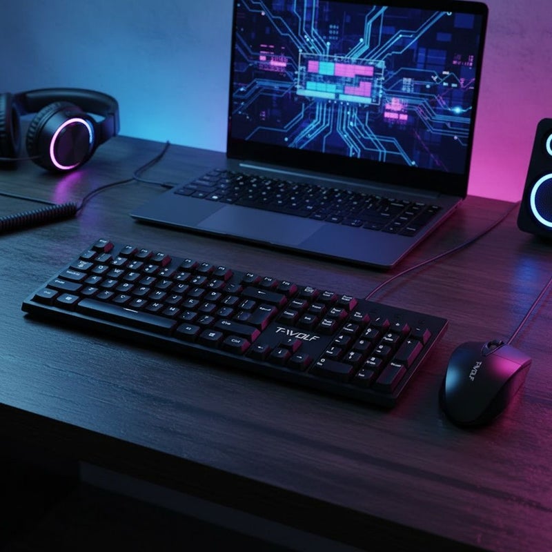 1 مجموعة لوحة مفاتيح وماوس سلكية USB بسيطة 104 مفتاح مجموعة مكتبية ذات مفتاح HD شعور مريح بالتوصيل والتشغيل أسود - Image 2