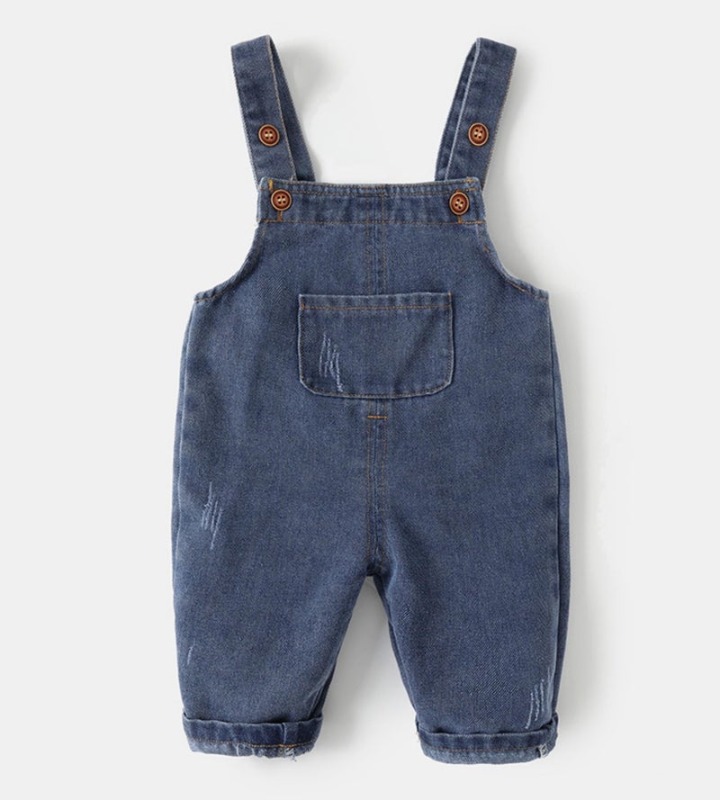 DOCOLL Baby Denim Overall Toddler Soft Cute Workwear Bib Pants Jeans Jumpsuit Button Shoulder Straps Outfit Blue 2-3T - Image 2