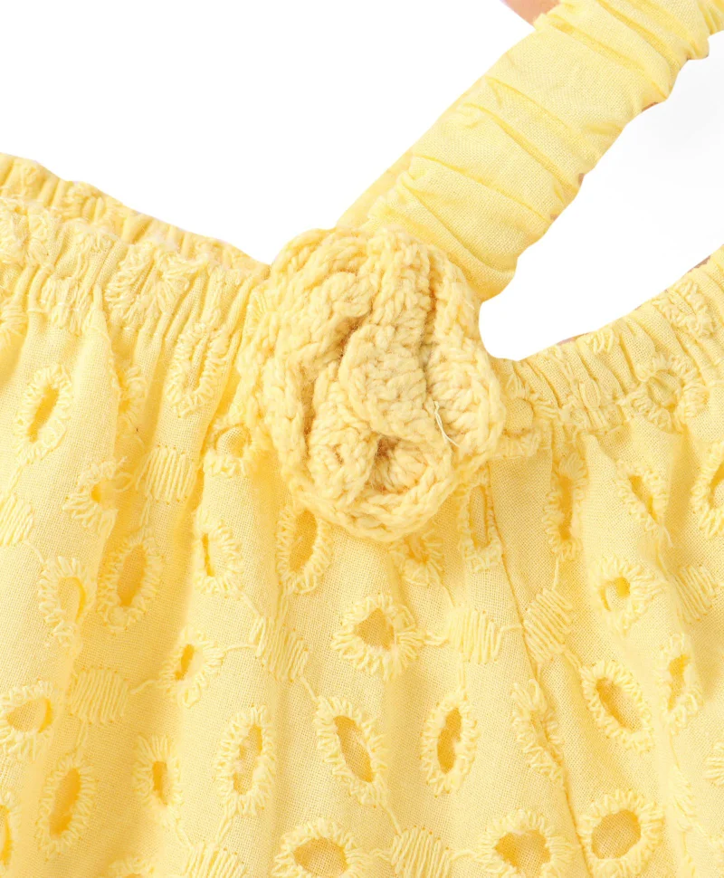 babyhug Babyhug Cotton Half Sleeve Schiffli Top With Bow Applique - Yellow