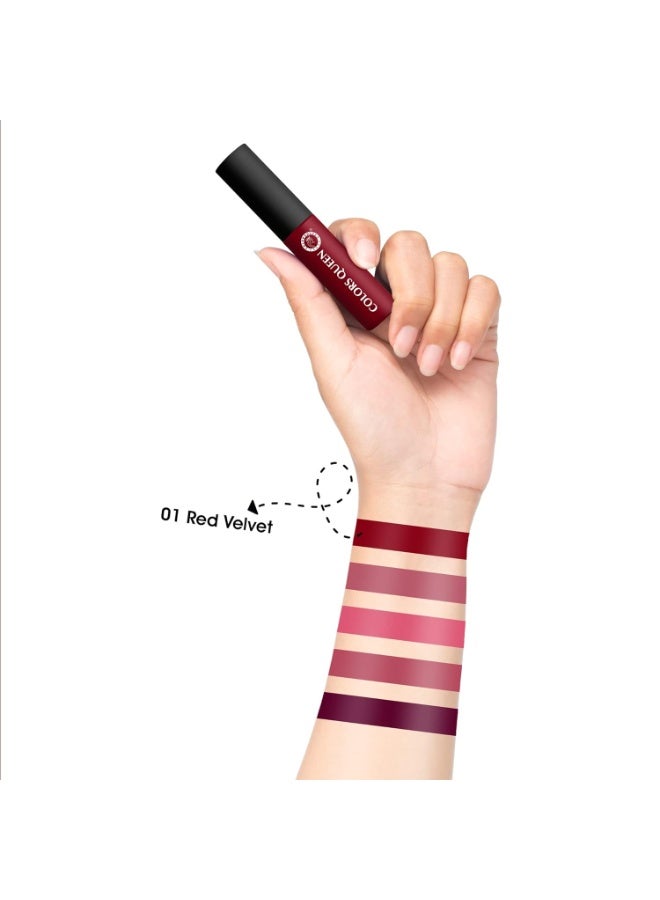 Colors Queen Mellow Matte Lip Cream, Long Wear Liquid Matte Lipstick, Velvety Soft Finish, Weightless Formula, Long Lasting Lipstick, for Women (01- Red Velvet) 6ml - Image 3