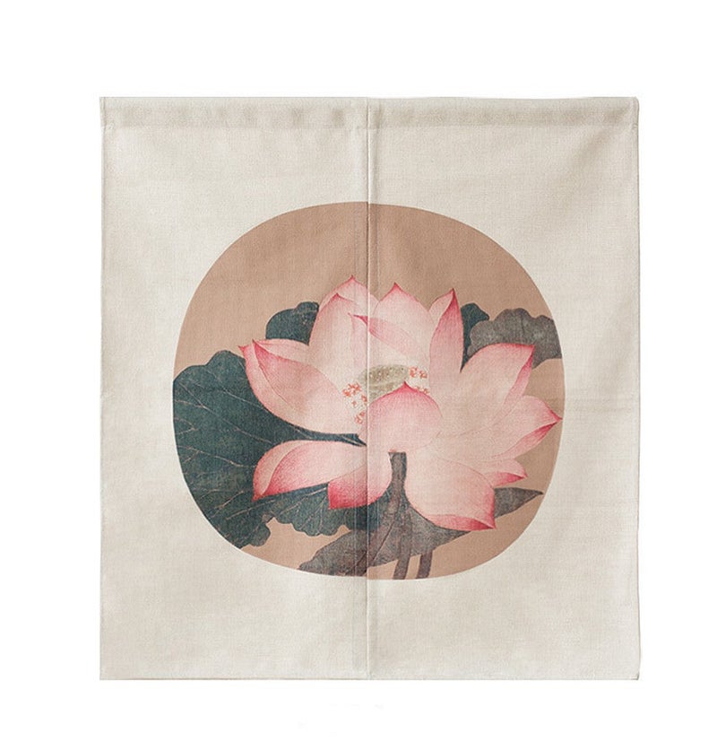 LIGICKY Japanese Style Noren Doorway Curtain Short Tapestry for Home Decoration 85 x 90cm (Vintage Lotus Flower) - Image 1