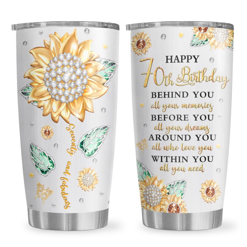 Biomlon 70th Birthday Gifts for Women Tumbler 20oz Gifts for 70 Year Old WomanHerMomGrandma Happy 70th Birthday Decorations