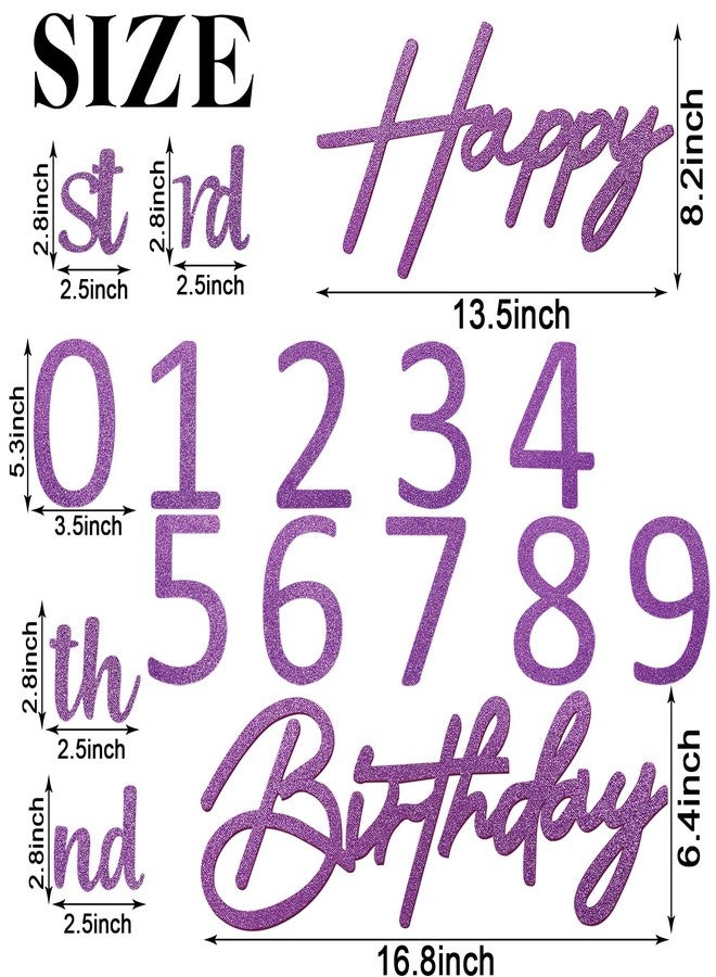 MASTRON Happy Birthday with 0-9 Numbers Sign for Backdrop - Glitter Felt Custom Age Happy Birthday Decal for Balloon Arch Birthday Decorations Baby Shower - Purple - Image 3