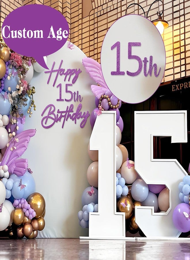 MASTRON Happy Birthday with 0-9 Numbers Sign for Backdrop - Glitter Felt Custom Age Happy Birthday Decal for Balloon Arch Birthday Decorations Baby Shower - Purple - Image 4