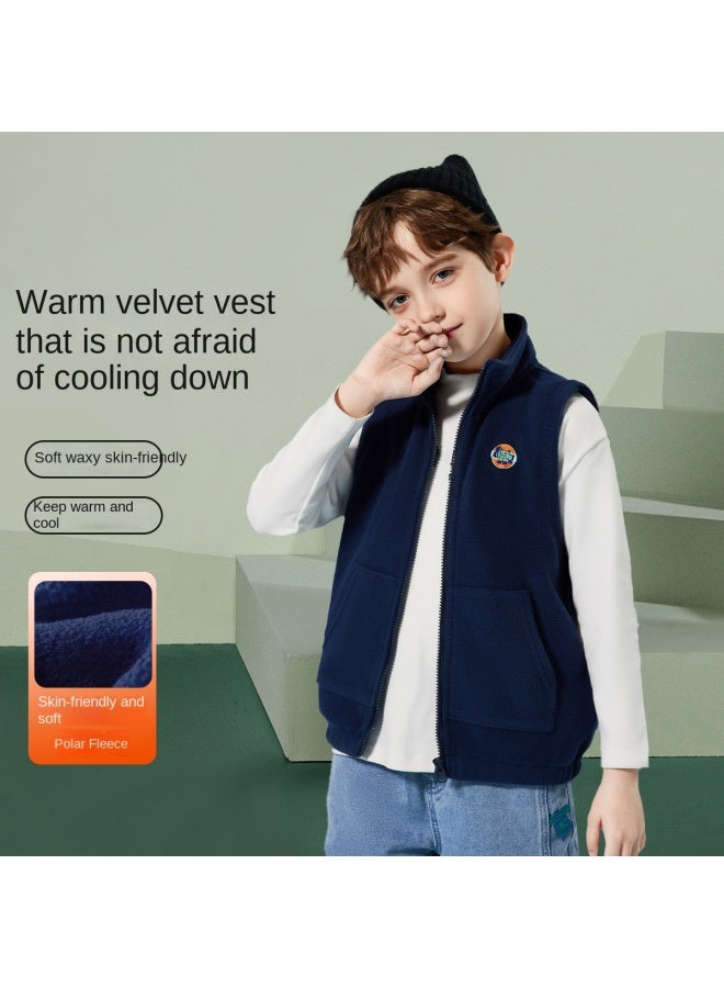 abckids Boy's Vest, Autumn 2025, Medium To Large Children's Simple Stand Collar Casual Sleeveless Vest, Versatile Fleece Wear - Image 2