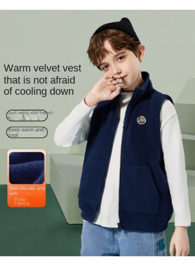 abckids Boy's Vest, Autumn 2025, Medium To Large Children's Simple Stand Collar Casual Sleeveless Vest, Versatile Fleece Wear - Image 1