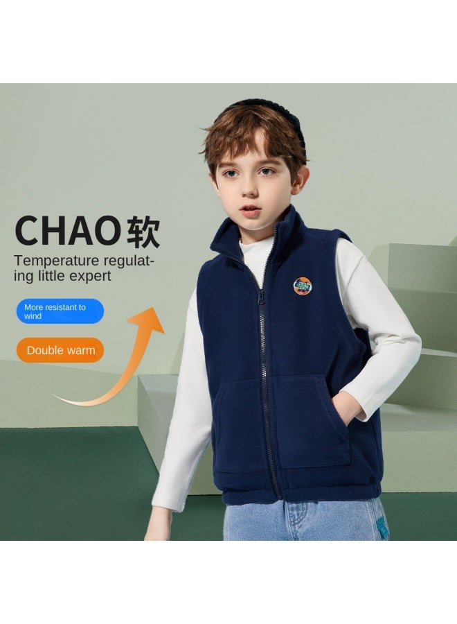 abckids Boy's Vest, Autumn 2025, Medium To Large Children's Simple Stand Collar Casual Sleeveless Vest, Versatile Fleece Wear - Image 3