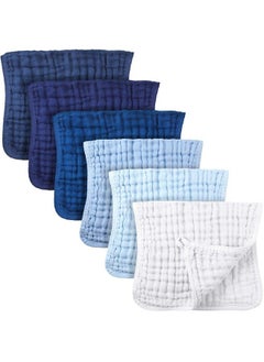 Irenare 6 Pieces Large 20 X 10 Inch Muslin Burp Cloths Multi Colors Cotton Muslin Washcloths Baby Burping Cloth Diapers 6 Absorbent Layers Muslin Face Towels For Baby (Blue Series)  - Image 2