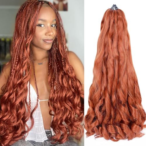 Colorful Queen شعر ضفائر فرنسي مجعد بالزنجبيل لون كستنائي شعر ضفائر مسبقة التمدد لون نحاسي أحمر لشعر ضفائر بوهو بويلي ويف للنساء 7 عبوات 350