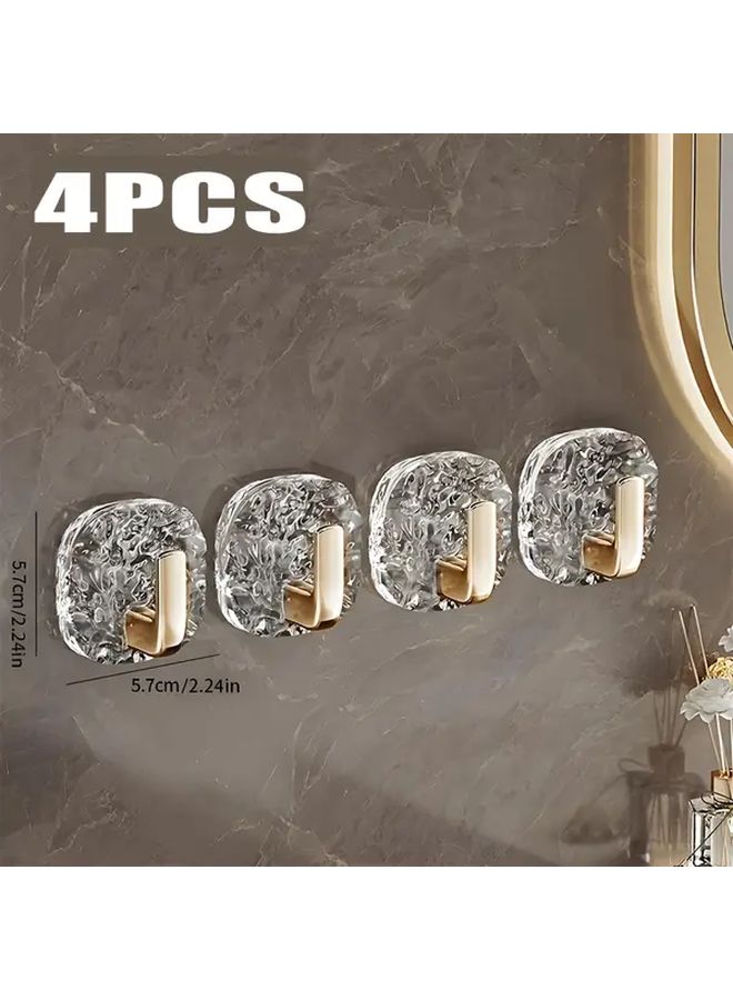 Golden 4PCS No Drill Water Ripple Wall Hooks Self Adhesive Damage Free for Keys Towels - Image 1