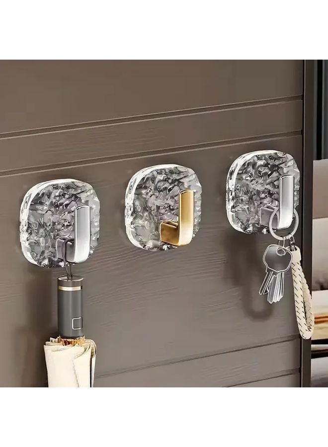 Golden 4PCS No Drill Water Ripple Wall Hooks Self Adhesive Damage Free for Keys Towels - Image 2