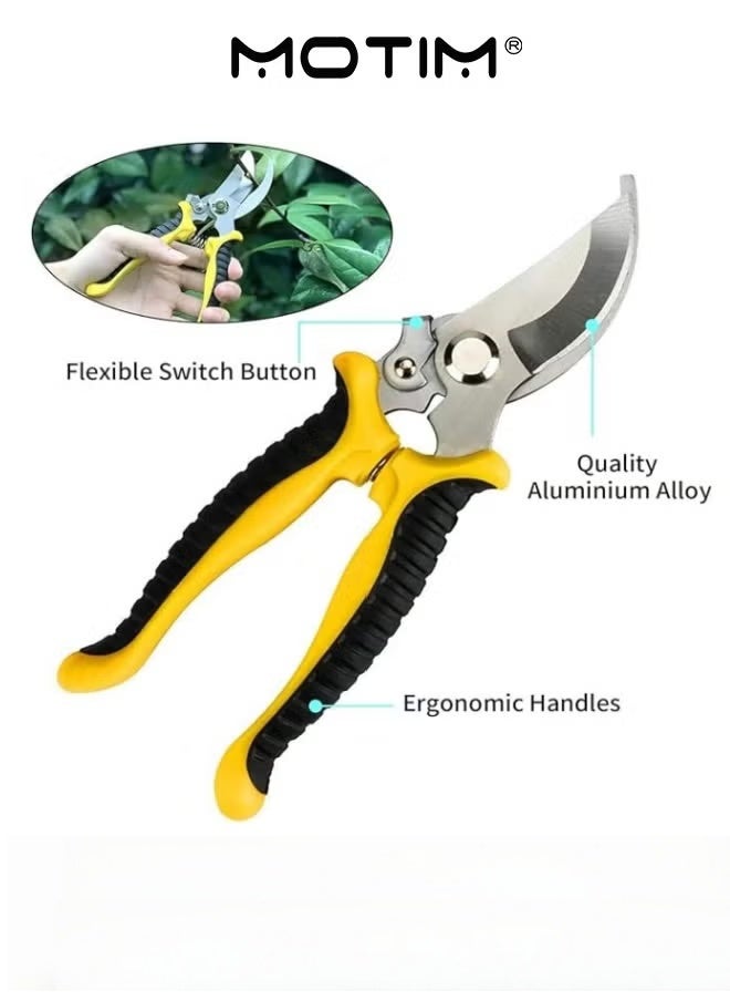 Motim 5 PCS Garden Tool Set Including Transplanting Spade Trowel Cultivator Pruner Gardening Gloves Heavy Duty Cast-Aluminium Garden Tools Kit for Gardening Potting Flowering Planting Yellow  - Image 4