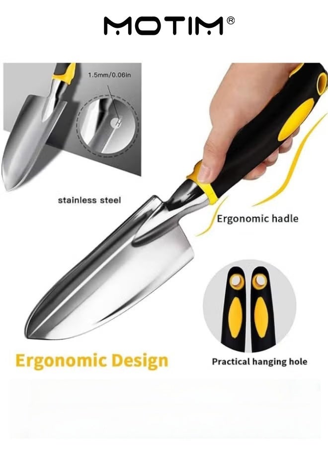 Motim 5 PCS Garden Tool Set Including Transplanting Spade Trowel Cultivator Pruner Gardening Gloves Heavy Duty Cast-Aluminium Garden Tools Kit for Gardening Potting Flowering Planting Yellow  - Image 5