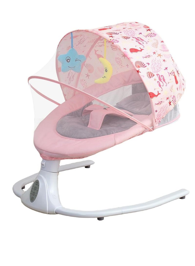  CityRiya-Long أرجوحة أطفال كهربائية متعددة الوظائف مع جهاز تحكم عن بعد لحديثي الولادة والرضع والأطفال الصغار كرسي هزاز محمول مع شبكة ناموسية للاستخدام الداخلي والخارجي (وردي) - Image 1