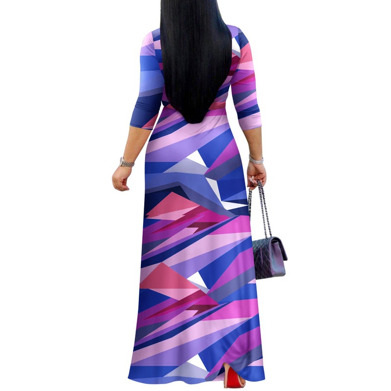FANDEE Plus Size Maxi Dress for Women Casual Summer Sundress V-Neck 3/4 Sleeve(002-pink and Purple,XX-Large) - Image 2