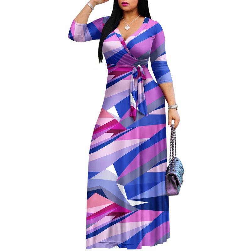 FANDEE Plus Size Maxi Dress for Women Casual Summer Sundress V-Neck 3/4 Sleeve(002-pink and Purple,XX-Large) - Image 3