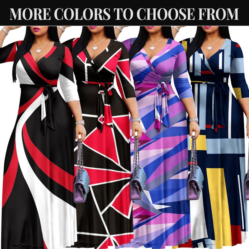 FANDEE Plus Size Maxi Dress for Women Casual Summer Sundress V-Neck 3/4 Sleeve(002-pink and Purple,XX-Large) - Image 5
