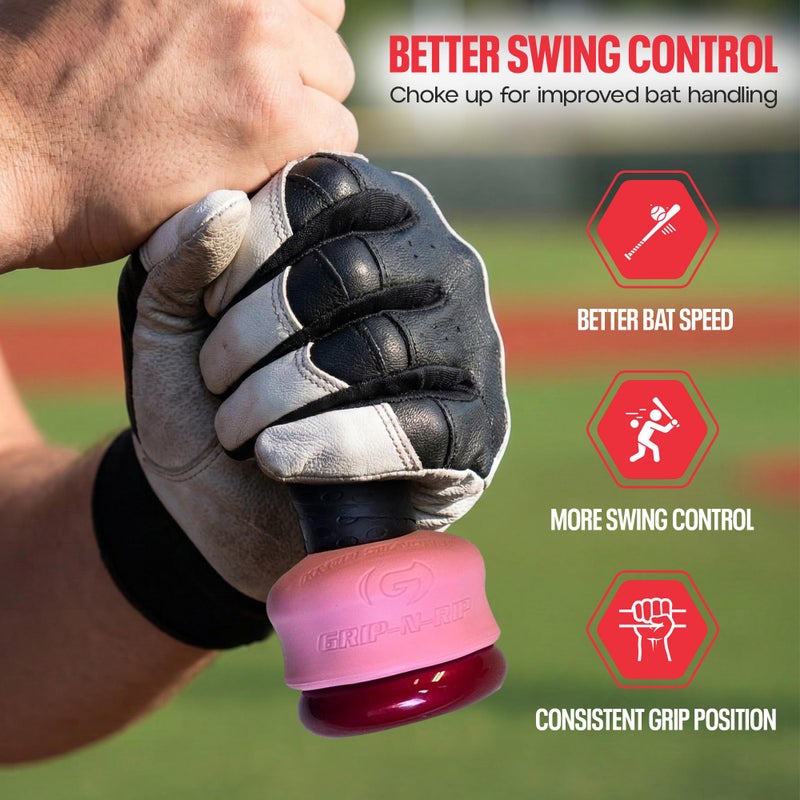 Grip-N-Rip Knob Stacker Choke-Up Ring for Baseball/Softball Bats Provides Choking Up Space & Relief from Bat Sting, Stackable for Custom Fit and Comfort (Pink) - Image 3