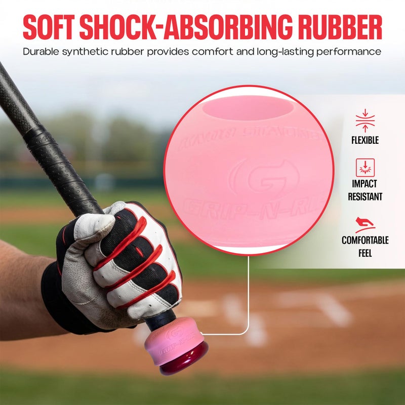 Grip-N-Rip Knob Stacker Choke-Up Ring for Baseball/Softball Bats Provides Choking Up Space & Relief from Bat Sting, Stackable for Custom Fit and Comfort (Pink) - Image 5