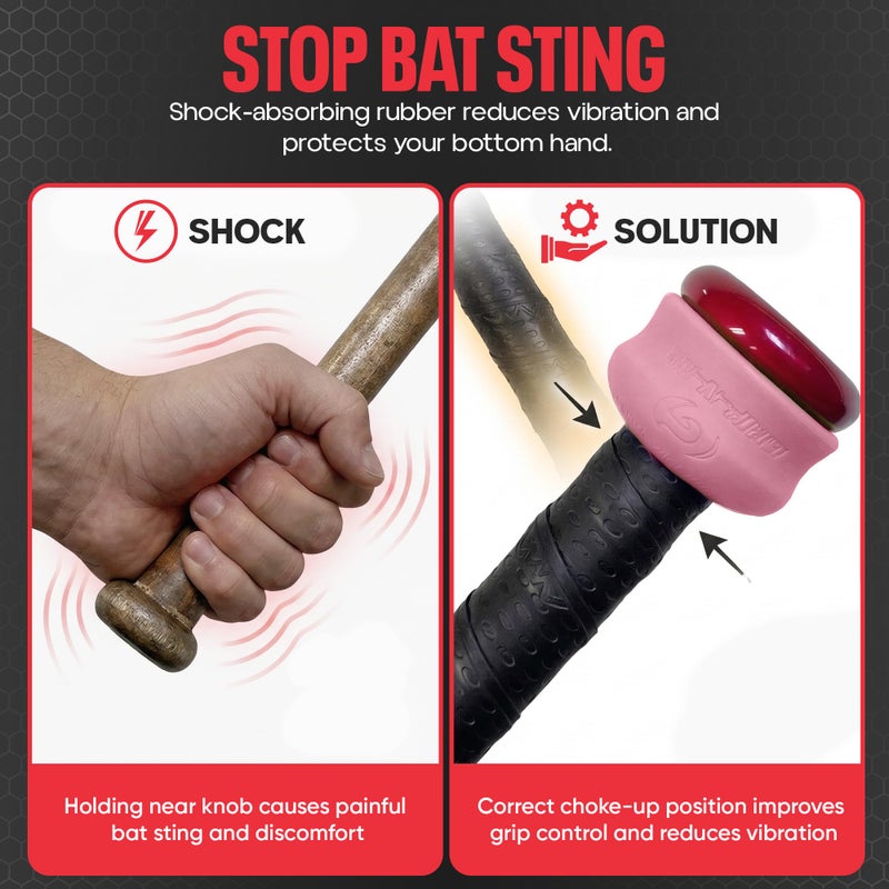 Grip-N-Rip Knob Stacker Choke-Up Ring for Baseball/Softball Bats Provides Choking Up Space & Relief from Bat Sting, Stackable for Custom Fit and Comfort (Pink) - Image 2