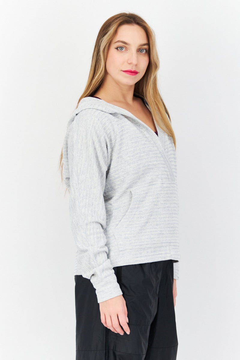 Marc New York Women Hooded Plain Sweater, Grey - Image 3