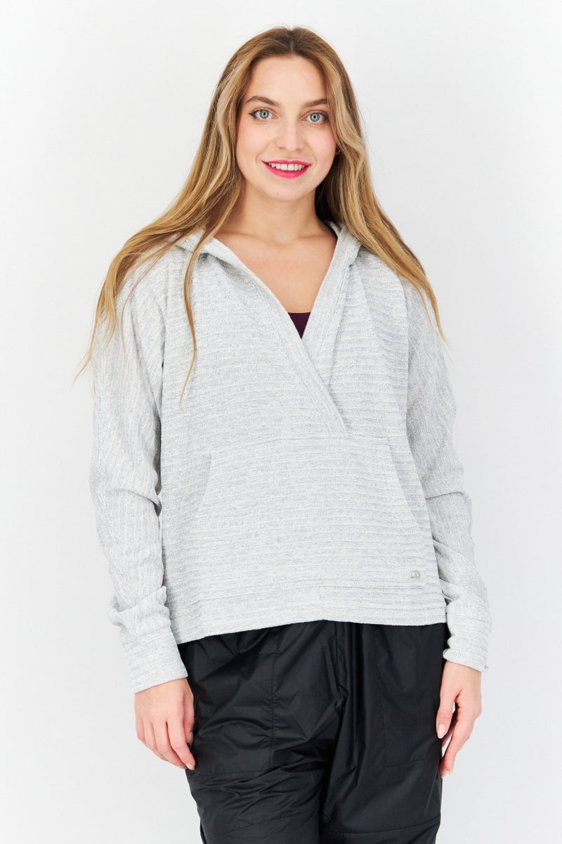 Marc New York Women Hooded Plain Sweater, Grey - Image 1