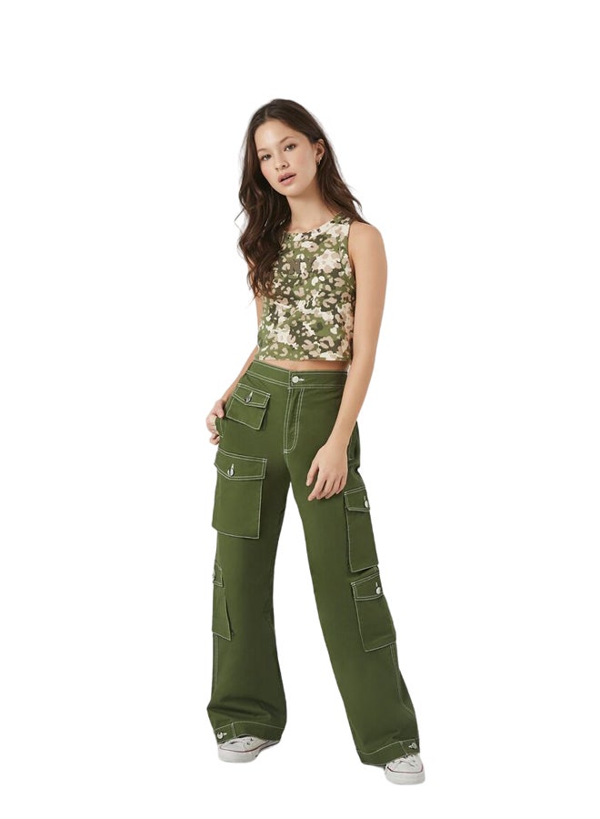 FOREVER 21 Twill High-Rise Cargo Pants - Image 1