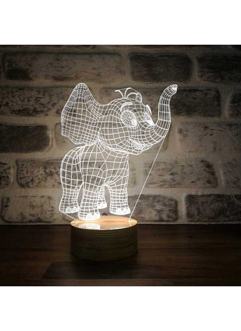 By-Lamp Cute Elephant Figured Decorative Gift Led Table Lamp | 7 Light Colors | Wooden Base  - Image 1