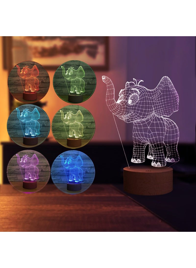 By-Lamp Cute Elephant Figured Decorative Gift Led Table Lamp | 7 Light Colors | Wooden Base  - Image 3