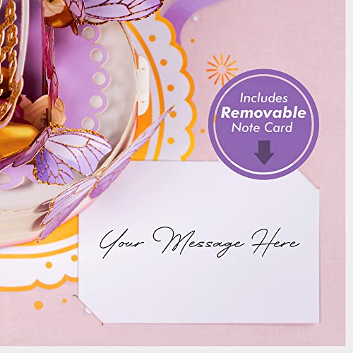Paper Love Butterfly Birthday Cake, 3D Pop Up Birthday Card, For Adults or Kids - 5"x7" Cover - Includes Envelope and Note Tag - Image 5