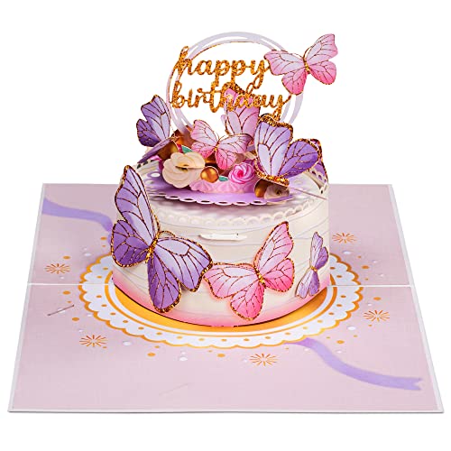 Paper Love Butterfly Birthday Cake, 3D Pop Up Birthday Card, For Adults or Kids - 5"x7" Cover - Includes Envelope and Note Tag - Image 4