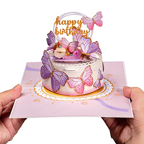 Paper Love Butterfly Birthday Cake, 3D Pop Up Birthday Card, For Adults or Kids - 5"x7" Cover - Includes Envelope and Note Tag - Image 3
