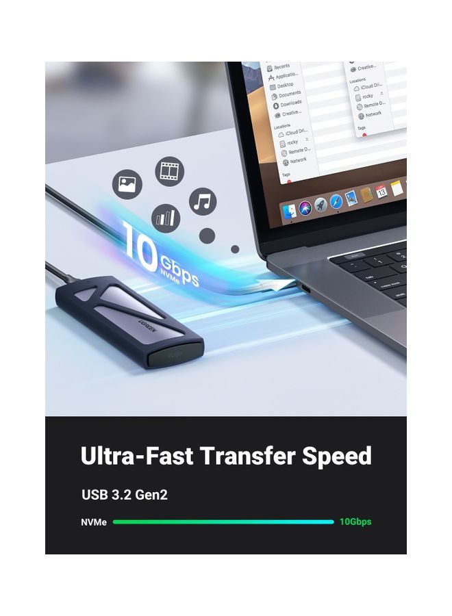 يو جرين يوجرين حاوية M.2 NVMe محول SSD و 10 Gbps USB C 3.2 Gen2 حاوية خارجية خالية من الأدوات وقارئ NVMe يدعم مفاتيح M و B&M وحجم 2230/2242/2260/2280 SSDs متوافق مع صاعقة 3 - Image 2