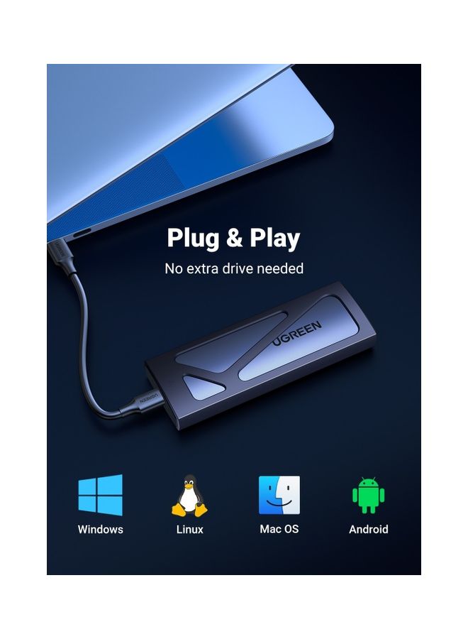 يو جرين يوجرين حاوية M.2 NVMe محول SSD و 10 Gbps USB C 3.2 Gen2 حاوية خارجية خالية من الأدوات وقارئ NVMe يدعم مفاتيح M و B&M وحجم 2230/2242/2260/2280 SSDs متوافق مع صاعقة 3 - Image 4