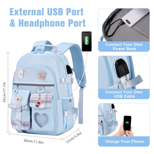 ACESAK Backpack for Girls - Bookbag Backpacks Schoolbag for Girls Kids Teen Women Casual Travel Daypacks - School Bag Elementary Middle School College Cute Backpack with Lunch Box (Blue) - Image 3