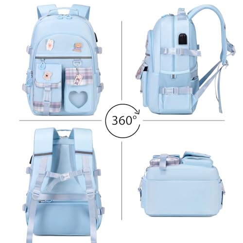 ACESAK Backpack for Girls - Bookbag Backpacks Schoolbag for Girls Kids Teen Women Casual Travel Daypacks - School Bag Elementary Middle School College Cute Backpack with Lunch Box (Blue) - Image 5