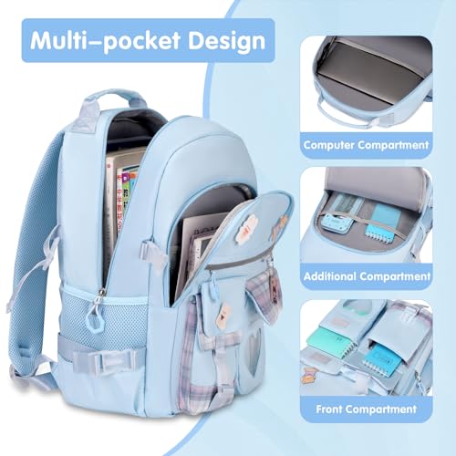 ACESAK Backpack for Girls - Bookbag Backpacks Schoolbag for Girls Kids Teen Women Casual Travel Daypacks - School Bag Elementary Middle School College Cute Backpack with Lunch Box (Blue) - Image 2