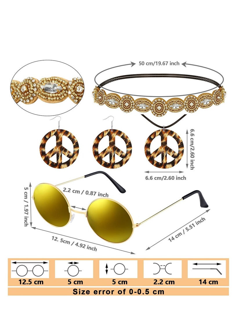 NIBEMINENT 6 Pcs 60s 70s Hippie Costume for Women Peace Sign Earring Necklace Headband Fringe Vest Tassel Cardiga, L  - Image 2