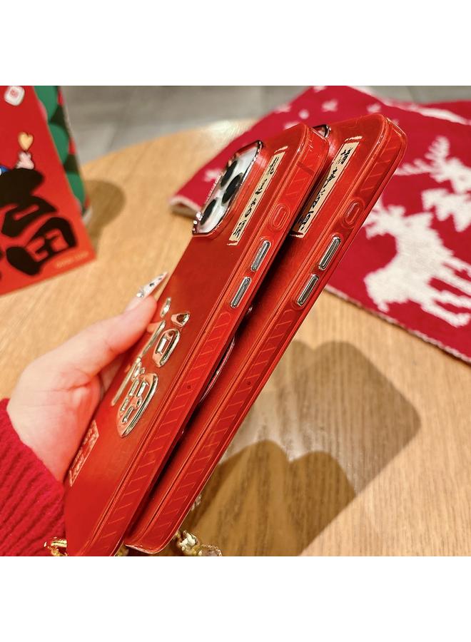 S-TOP Case For iPhone 14 New Year Design 3D Gold Stamping IMD Phone Case with Crystal Chain - Image 5