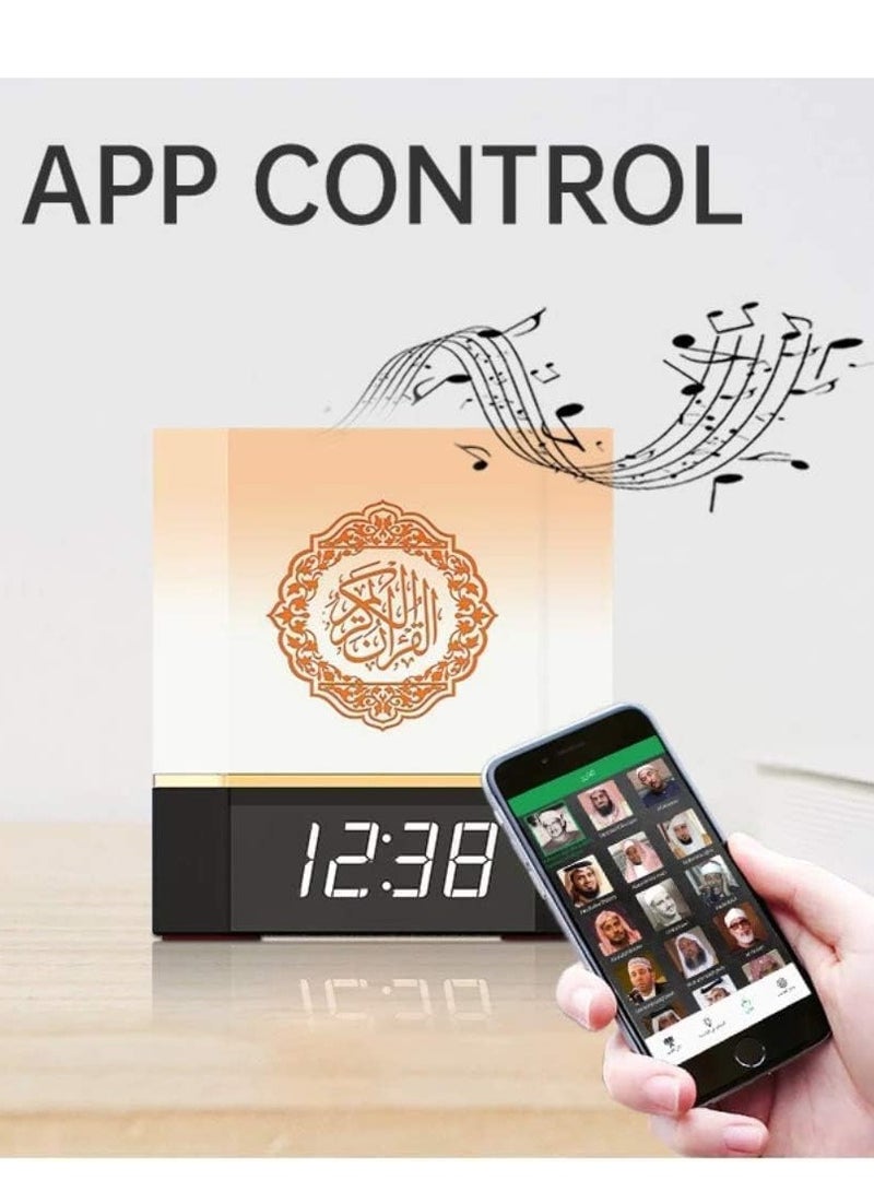 ELTRAZONE Complete Quran Speaker with Lamp, Clock, 14 Language Translations, 18 Reciters, Azaan Settings & Mobile App Control - Perfect Islamic Gift for All Ages, Multi-Functional, Portable, Modern Design (Black)  - Image 3