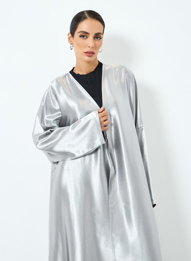 Take Two Women Silver Solid Long Sleeve Abaya - Image 2